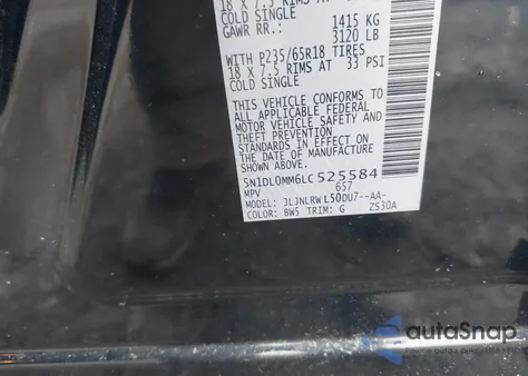 2020 Infiniti Qx60 Luxe Awd z USA, uszkodzony, nr VIN 5N1DL0MM6LC525584